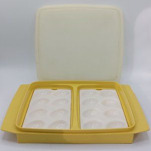Vintage Tupperware 723 Harvest Gold 16 Deviled Egg Keeper Carrier 2 Tray & Lid